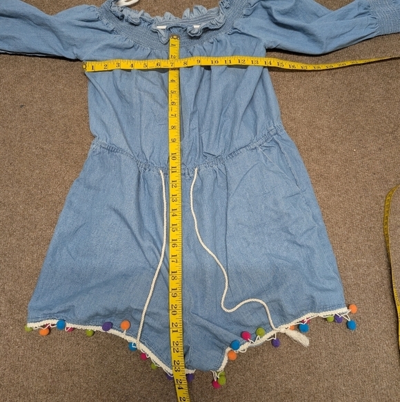 Saks Fifth Avenue (small) Cute Blue Romper with Colorful Pom-Pom Trim - Picture 8 of 8